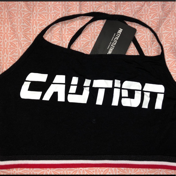 PrettyLittleThing Tops - Caution Crop Top PrettyLittleThing Tops - Caution Crop Top